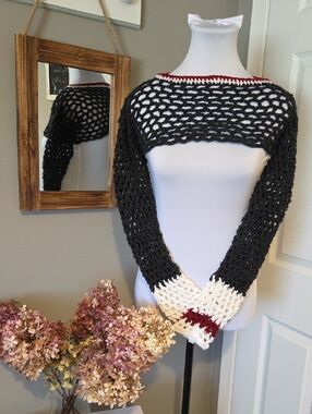 Handmade - Monkey Sock Charcoal Base-  Crochet Bolero Shrug- NEW